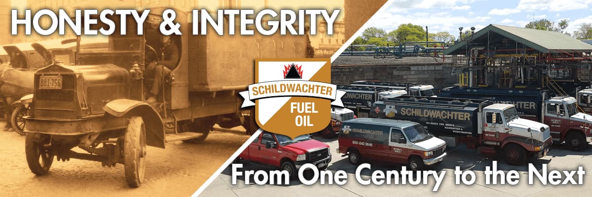 Old-fashioned ice delivery truck and modern heating oil service fleet